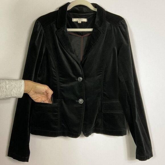 LOFT Women's Black Velvet Blazer Jacket Size 10, 98% cotton/2% spandex, Pockets - Picture 3 of 9